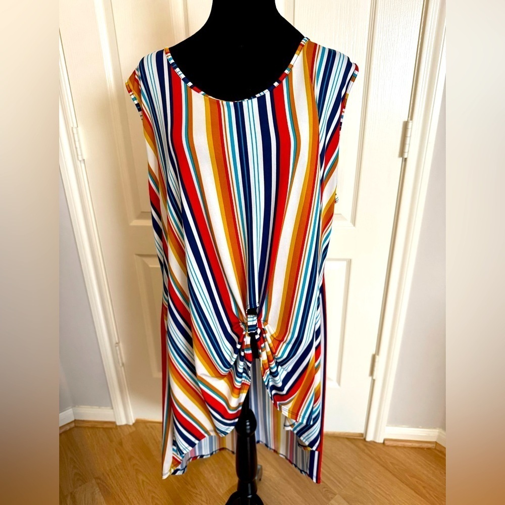 LIBERTY LOVE Striped Front Knot High Low Top Size 3XL